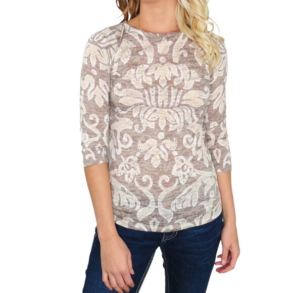 Y2k Inc. International Concepts Cream Paisley Swirly Casual 3/4 Sleeve Blouse - Picture 1 of 8